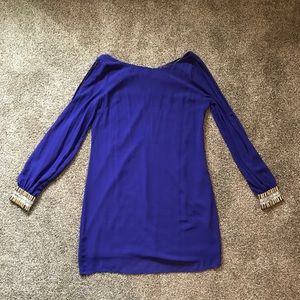 Cobalt blue slit sleeve dress w/ embellished cuffs